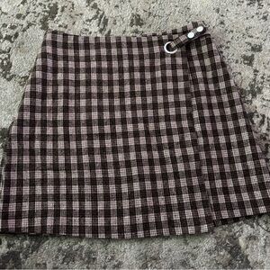 Francesca's Mi Ami Brown Plaid Mini Skirt